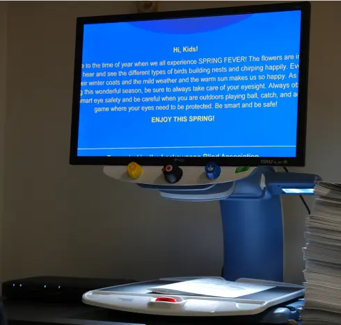 A CCTV video magnifier used for reading assistance, available at the LBA's Visual Support Center