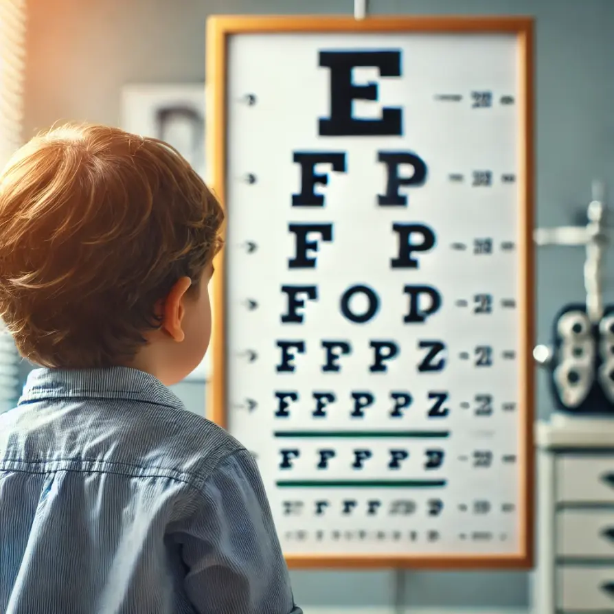 A boy taking an eye exam